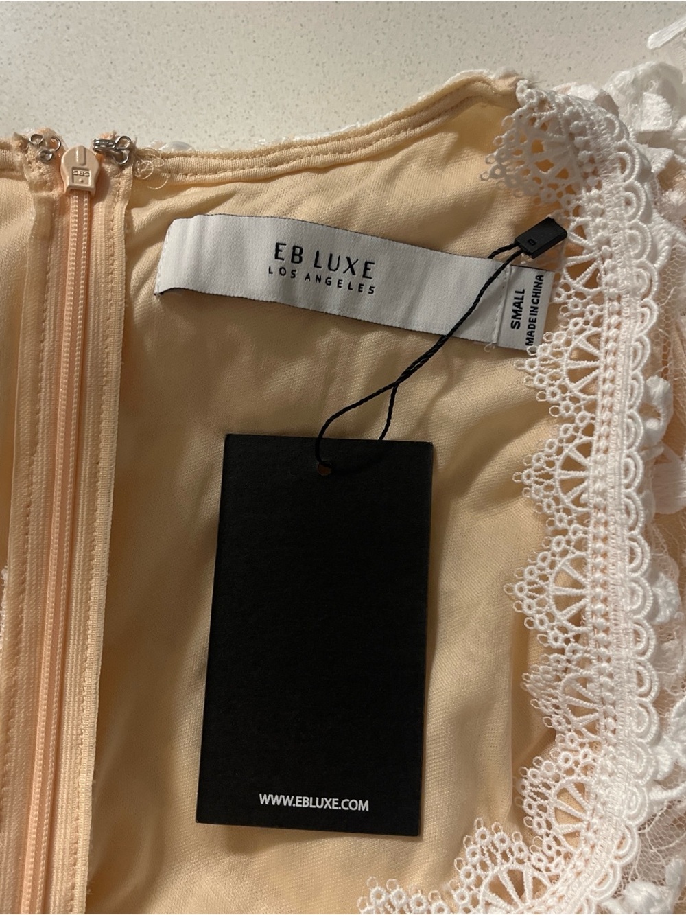 Luxe Peach Dress with White Lace Trim - Picture 3 of 3